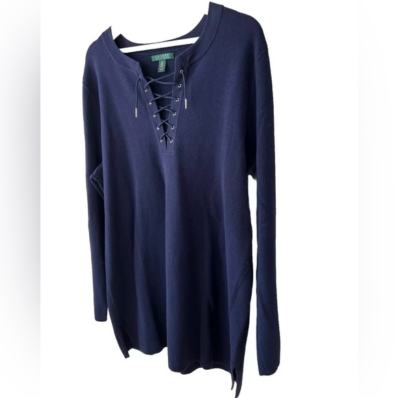 Lauren Ralph Lauren Navy Sweater 2X 100% Cotton - Picture 2 of 16